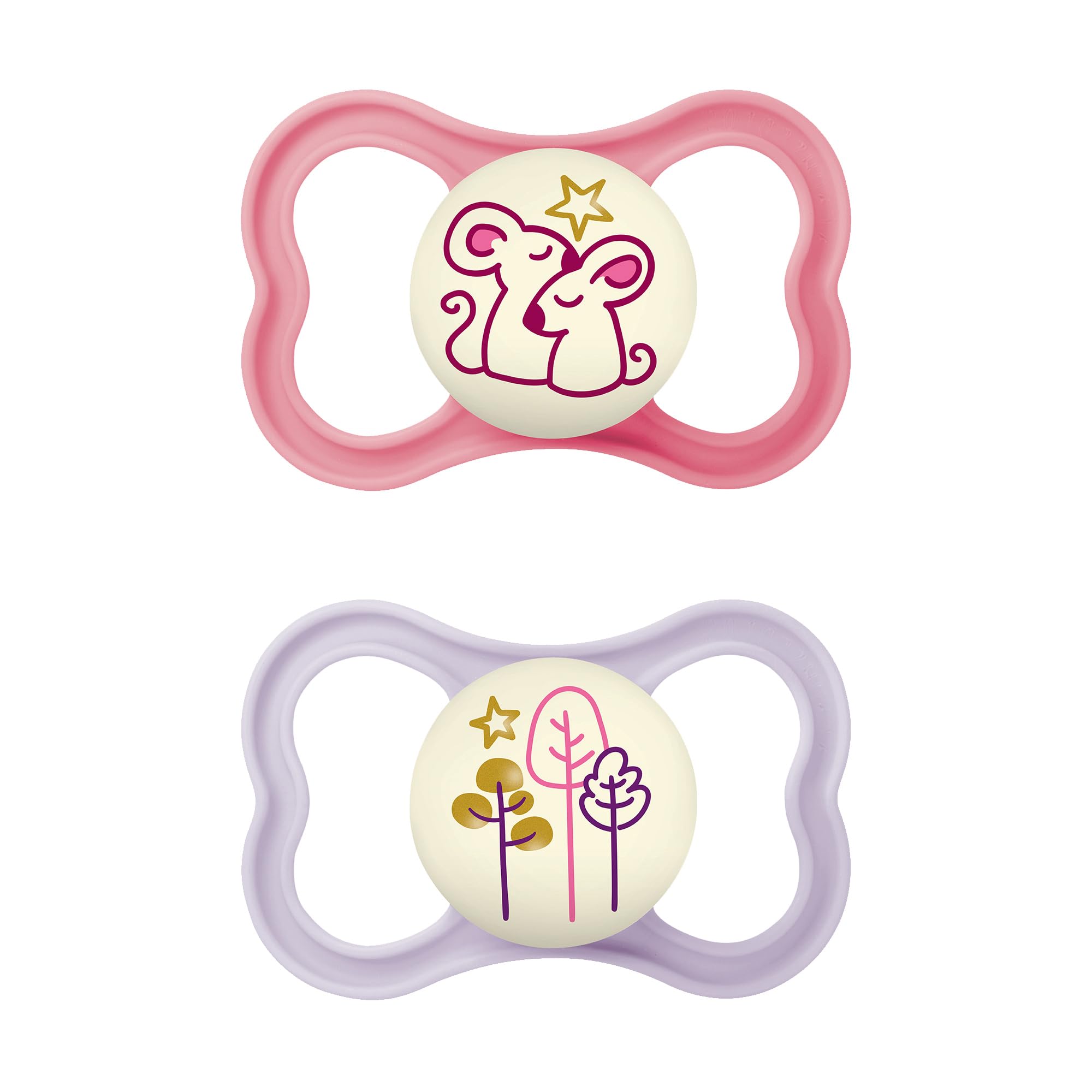 Buy now MAM Air Pacifier for Babies 6-16 Months, Extra Air Flow for Sensitive Skin, Glows in The Dark, Developed with Medical Experts, BPA-Free Skin Soft Silicone, 2 Count, with Sterilizer Case Rose Pink Iris 2 Count (Pack of 1) at indiglob india