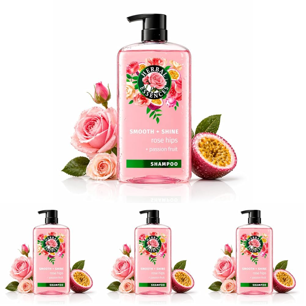 Herbal Essences Shampoo, Rose Hips - Smooth Collection, Shiny Hair with Vitamin E & Jojoba, Safe for Color Treated Hair, Floral Scent, Cruelty-Free, Dermatologist-Tested, 29.2 Fl Oz