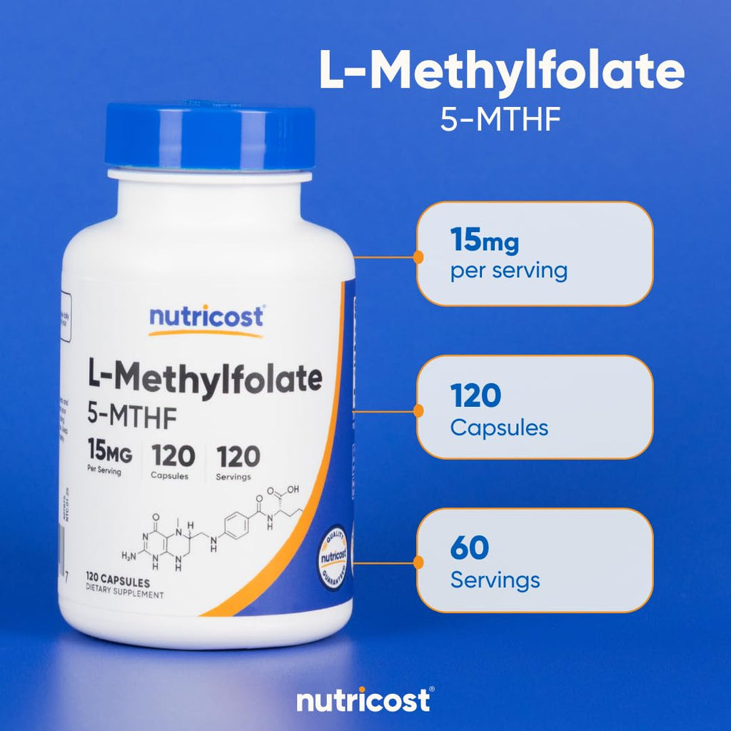 Nutricost L-Methylfolate 15mg, 120 Capsules (5-MTHF) Gluten-Free, Vegan | GMO-Free