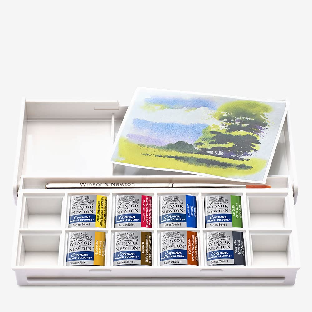 Buy now Winsor & Newton Cotman Watercolor Paint Set, Field Pocket Set, 12 Half Pan w/ Brush, Sponge, Bottle at indiglob india