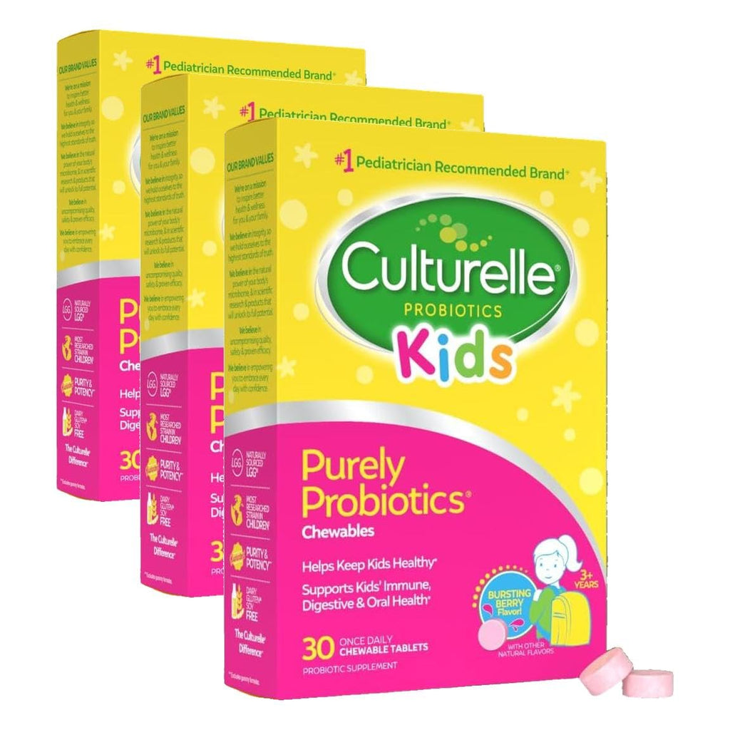 Culturelle Daily Chewable Probiotics for Kids Ages 3+, Berry Flavor, 30 Ct | From the #1 Pediatrician Recommended Brand± Promotes Digestive Gut Health, Oral Care & Immune Support* 5B CFUs, Gluten Free