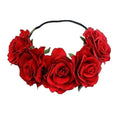 Rose Flower Crown, Floral Headpiece for Women and Girls - Red Artificial Rose Hair Wreath with Headband