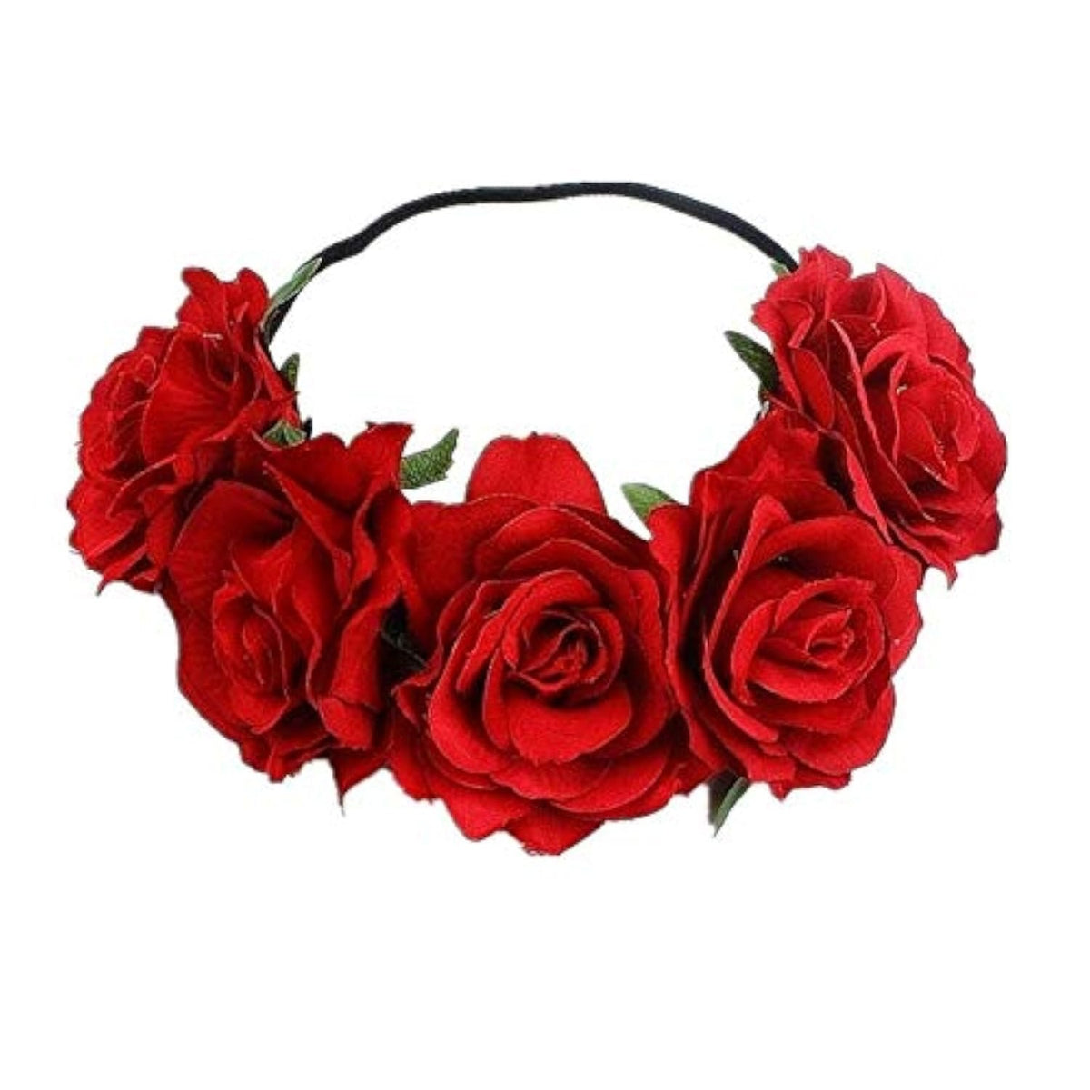 Rose Flower Crown, Floral Headpiece for Women and Girls - Red Artificial Rose Hair Wreath with Headband