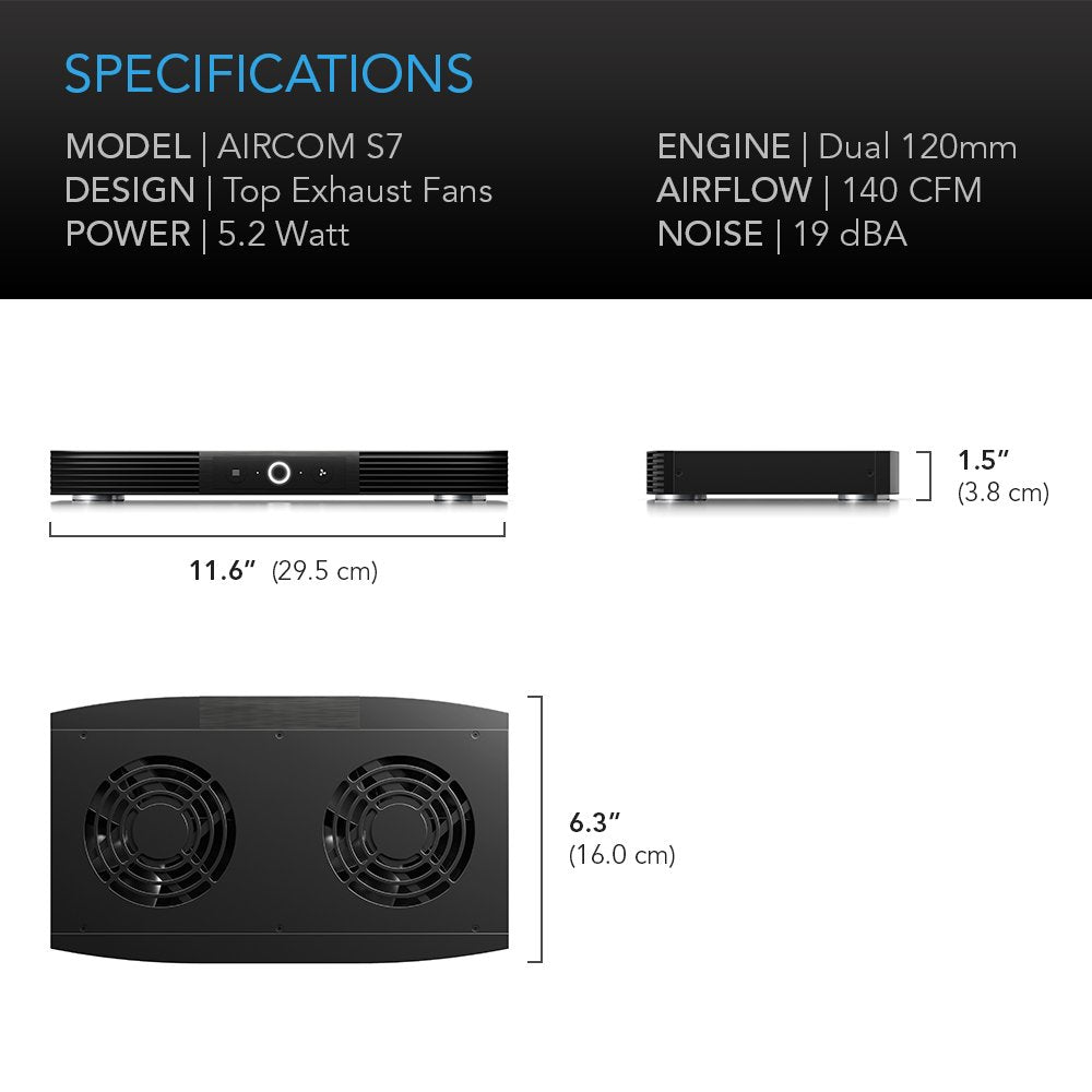 Buy now AC Infinity AIRCOM S7, Quiet Cooling Fan System 12" Top-Exhaust for Receivers, Amps, DVR, AV Cabinet Components at indiglob india