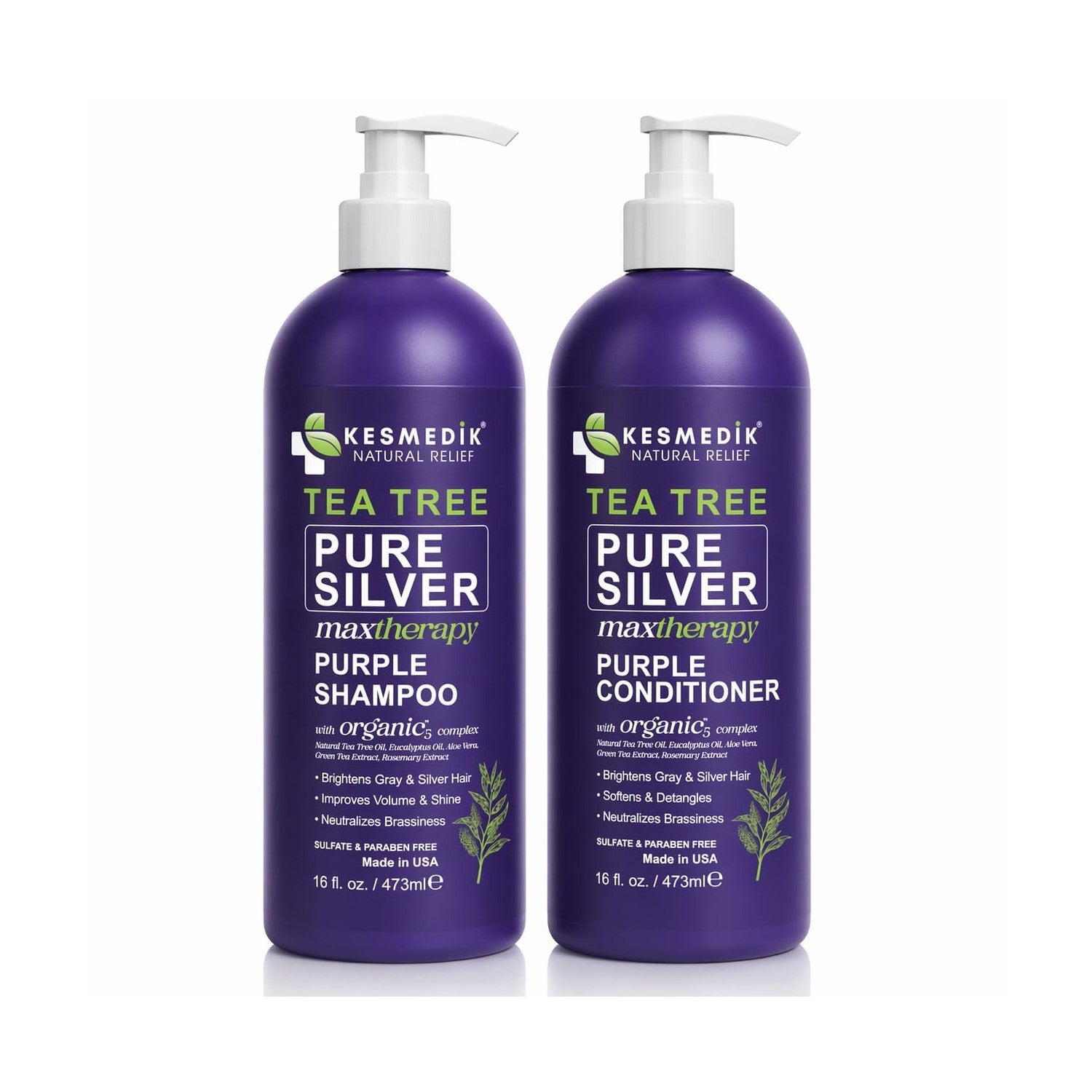 Tea Tree Purple Shampoo and Conditioner Set for Blonde, Silver & Gray Hair, Anti-Brass Toning & Brightening, Refreshes and Hydrates Scalp & Hair, Sulfate-Free Botanical Formula