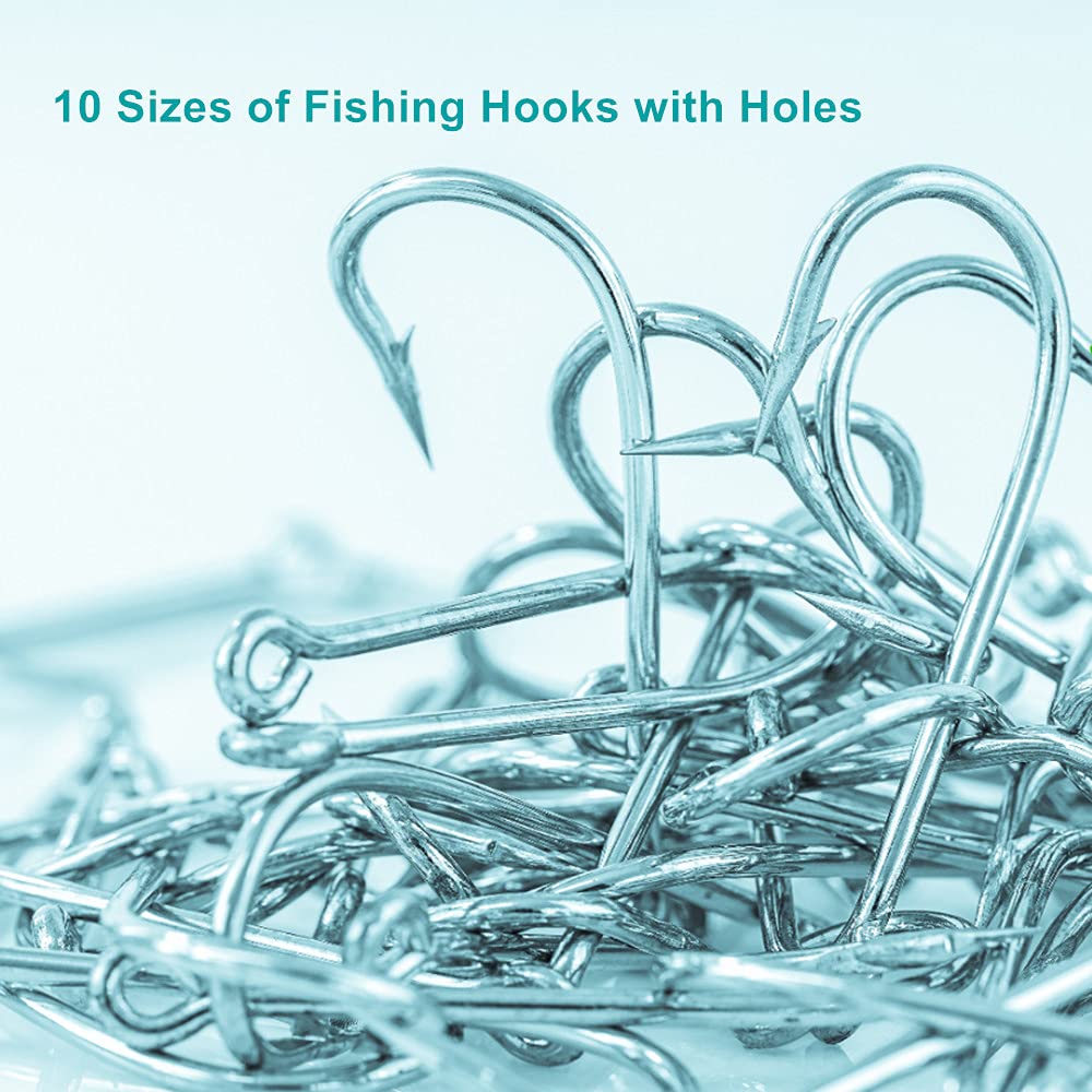 300PCS Small High-Carbon Steel Barbed Fishing Hooks,Hole,10 Sizes