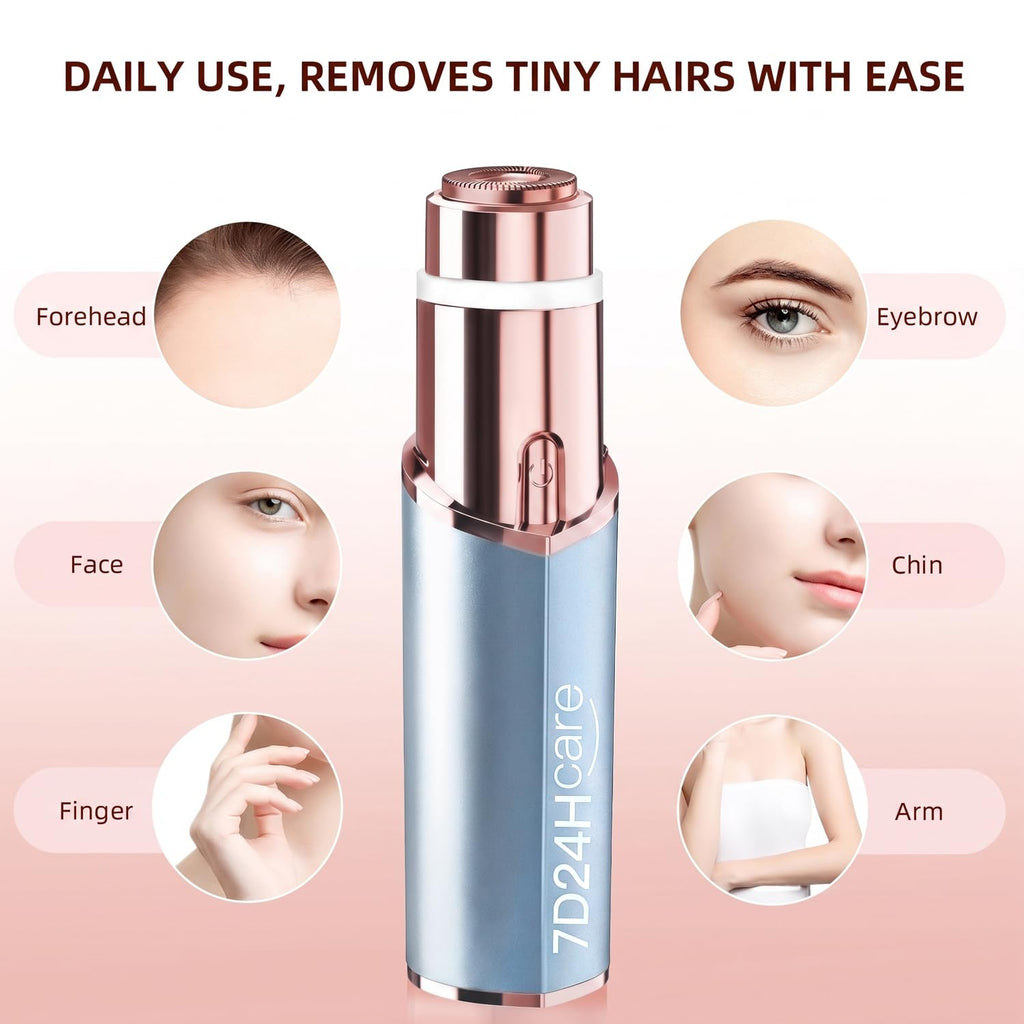 Facial Hair Remover for Women, Rechargeable, 2 Replacement Heads | LED face shaver for upper lip, chin, cheeks, and peach fuzz; compact USB charging design for home and travel