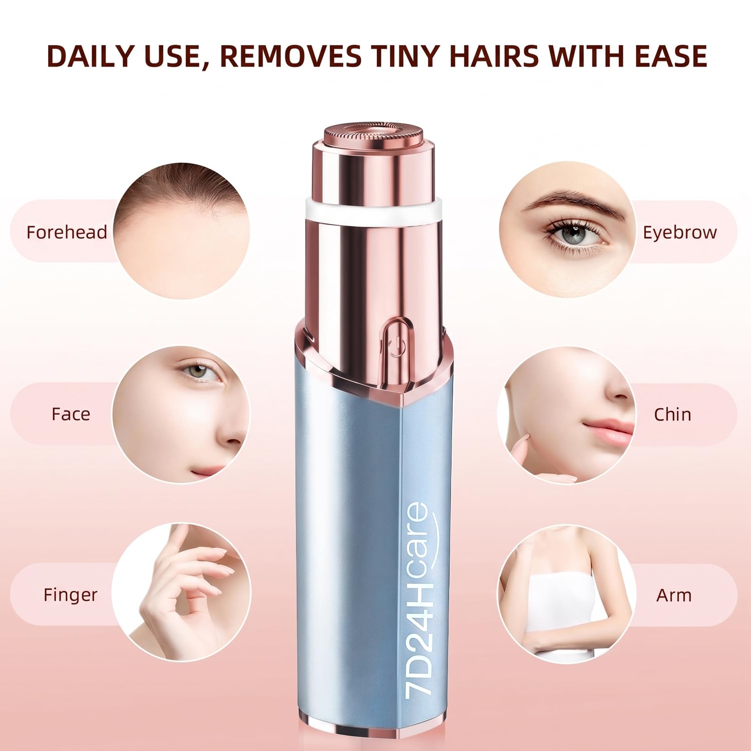 Facial Hair Remover for Women, Rechargeable, 2 Replacement Heads | LED face shaver for upper lip, chin, cheeks, and peach fuzz; compact USB charging design for home and travel