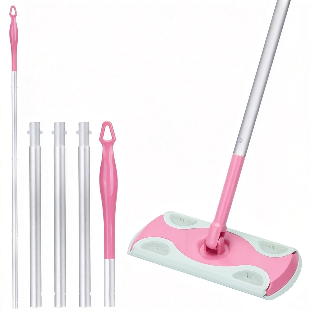 Mop Handle Compatible with Swiffer, Detachable Pink Extra Long Mop Handle for Swiffer