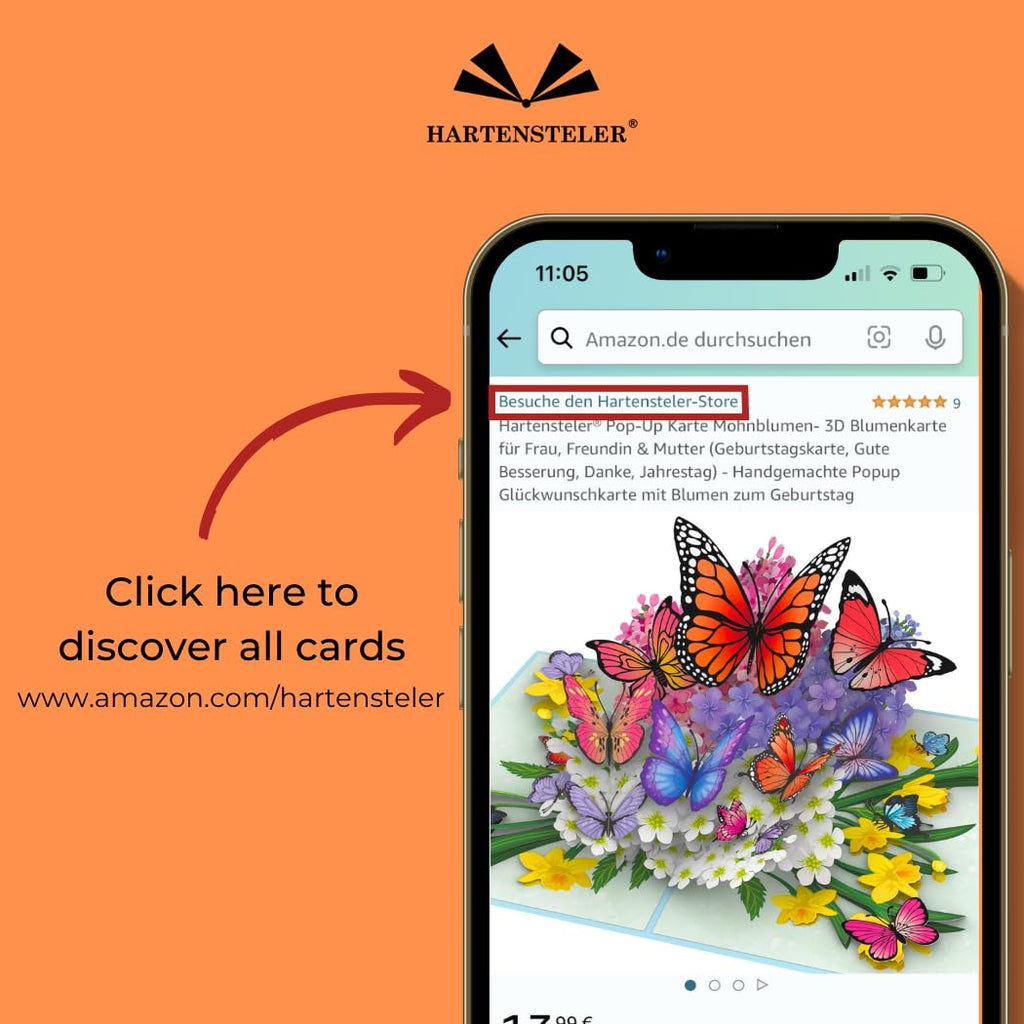 Hartensteler® Butterflies in Nature Pop Up Card - 3D Butterfly Card for Wife, Husband, Girlfriend, Mom, Dad, Mother, Father (Birthday Card, Get Well, Thank You, Anniversary)
