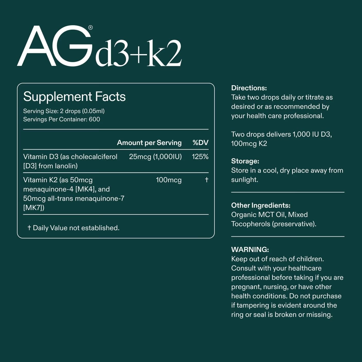 AG1 Vitamin D3 + K2 Liquid Drops | Vitamin D & K Blend | Daily Bone Support | Supports Immune, Heart, and Bone Health With Highly Bioavailable Nutrients in an Easy-to-Use, Vegan Formula