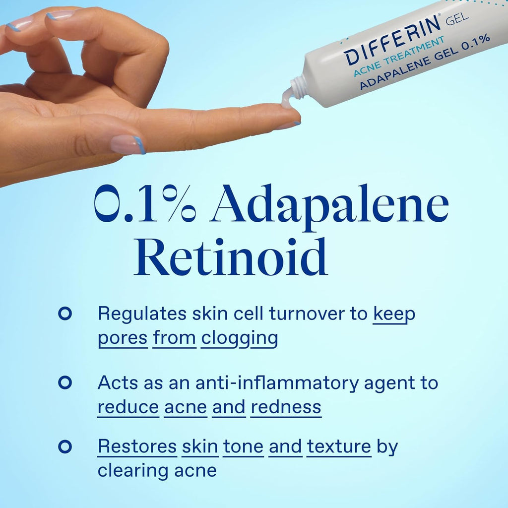 Buy now Differin Acne Treatment Gel, 30 Day Supply, Retinoid Treatment for Face with 0.1% Adapalene, Gentle Skin Care for Acne Prone Sensitive Skin, 15g Tube (Packaging May Vary) at indiglob india