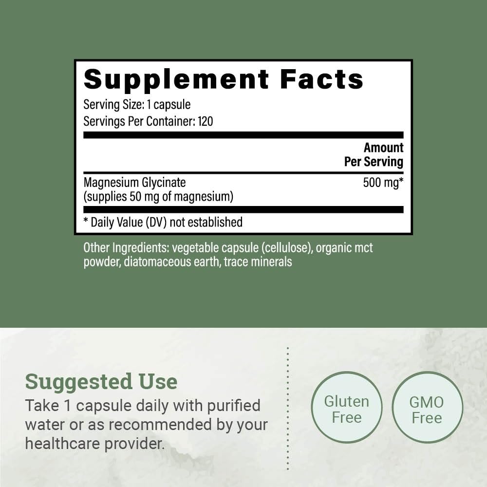 Pure Magnesium Glycinate 500mg Chelated High Absorption Magnesium for Sleep | Earth Harmony Chelated Magnesium Supplement, Glicinato de Magnesio