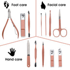 Nail Clippers & Beauty Tool Portable Set, Rose Gold Manicure Set, 12 in 1. | Martensitic Stainless Steel, Pink Leather Bag, Suitable for Home, Workplace, Outdoor Travel, Gift Giving, Salon.
