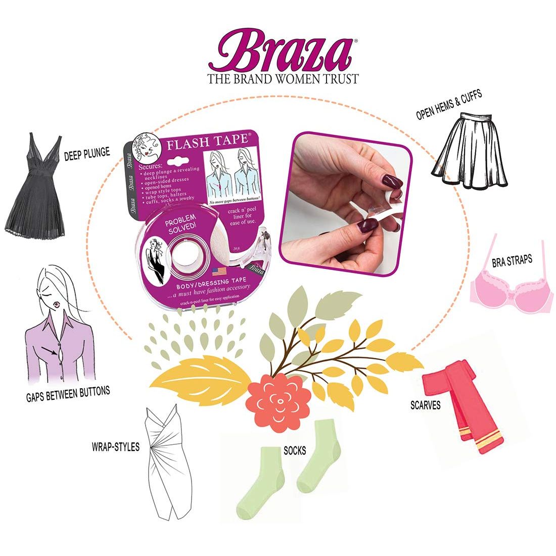 Buy now Braza Flash Tape - Double Sided Clear Adhesive Clothing, Fabric and Body Tape - 60 ft at indiglob india