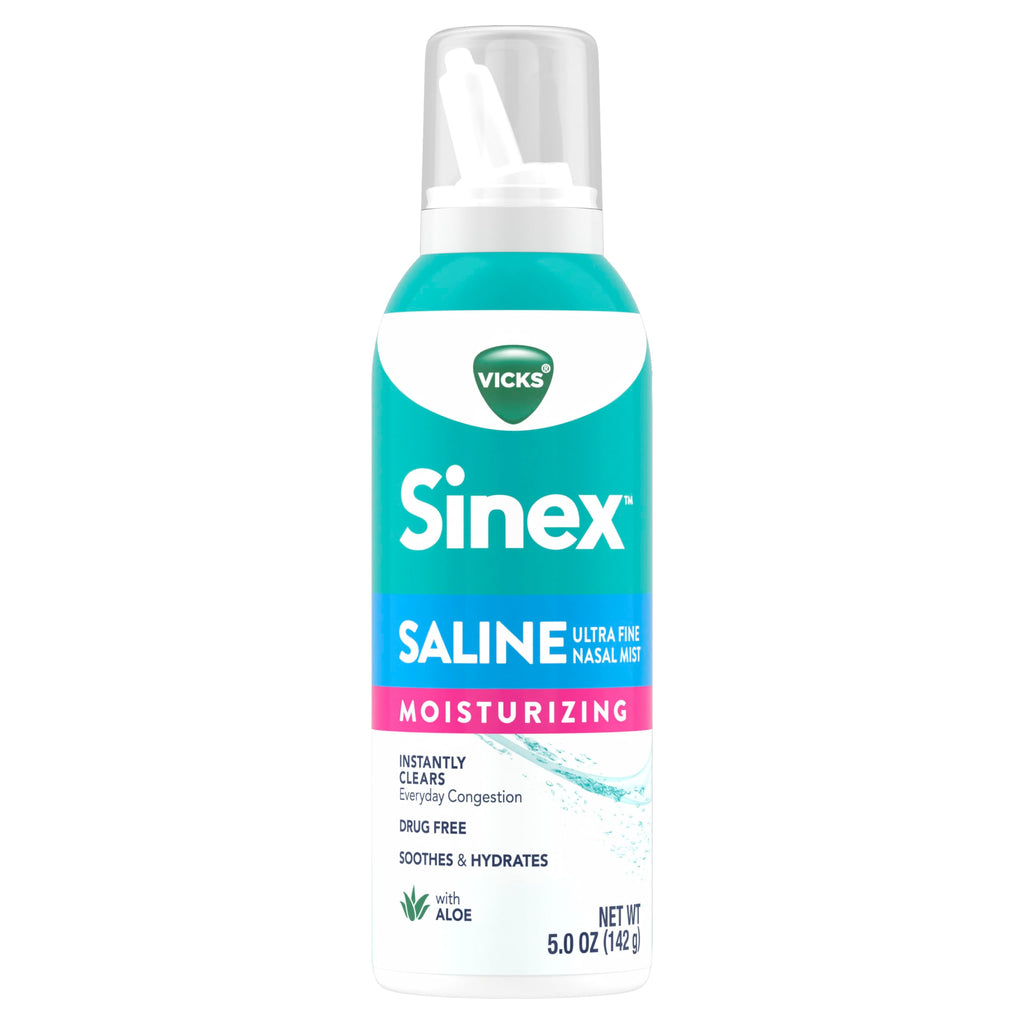 Buy now Vicks Sinex Saline Moisturizing Nasal Spray, with Aloe, Drug Free Ultra Fine Mist, Clear Everyday Sinus Congestion Fast, Clear Mucus from a Cold or Allergy, 5 OZ x 2 at indiglob india