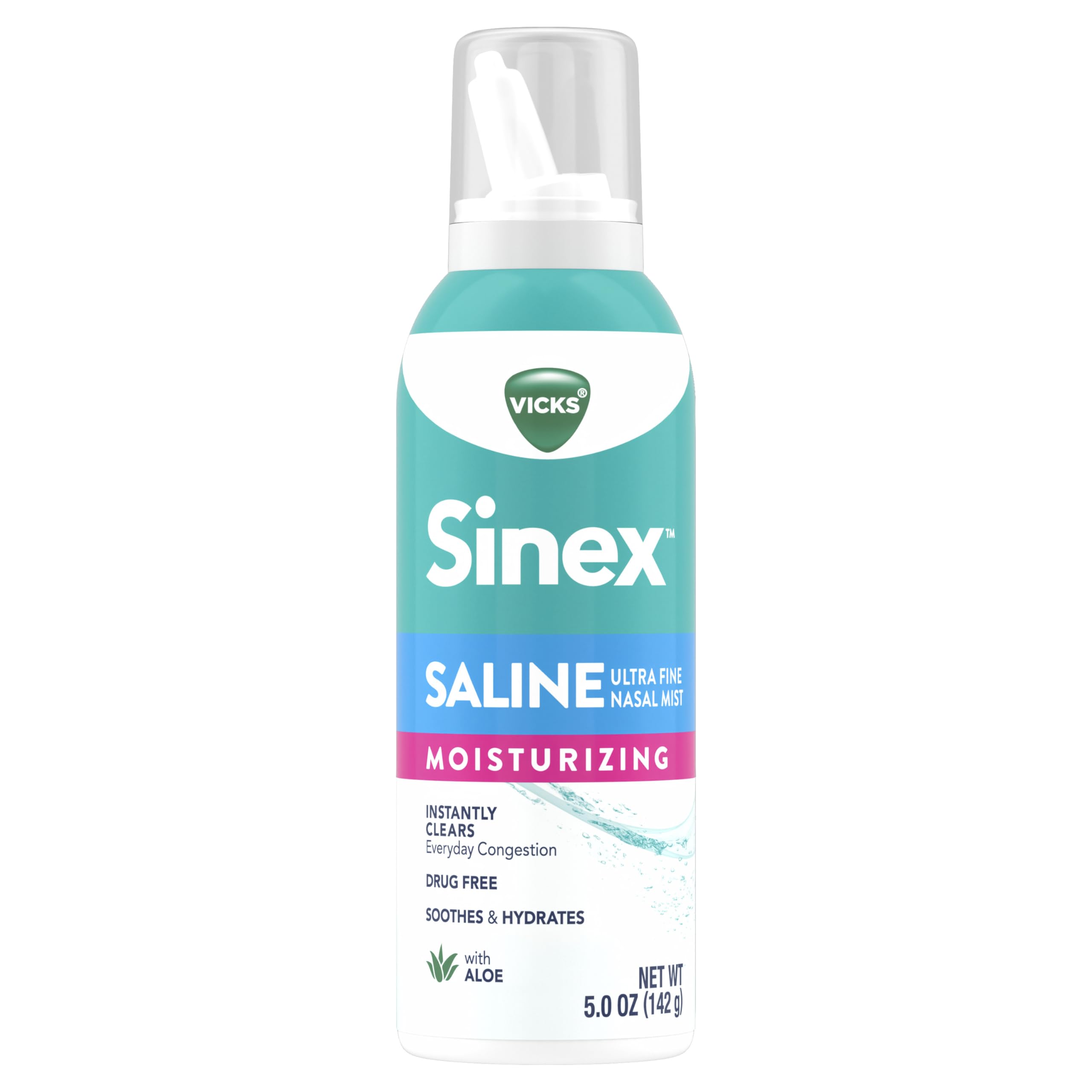 Buy now Vicks Sinex Saline Moisturizing Nasal Spray, with Aloe, Drug Free Ultra Fine Mist, Clear Everyday Sinus Congestion Fast, Clear Mucus from a Cold or Allergy, 5 OZ x 2 at indiglob india