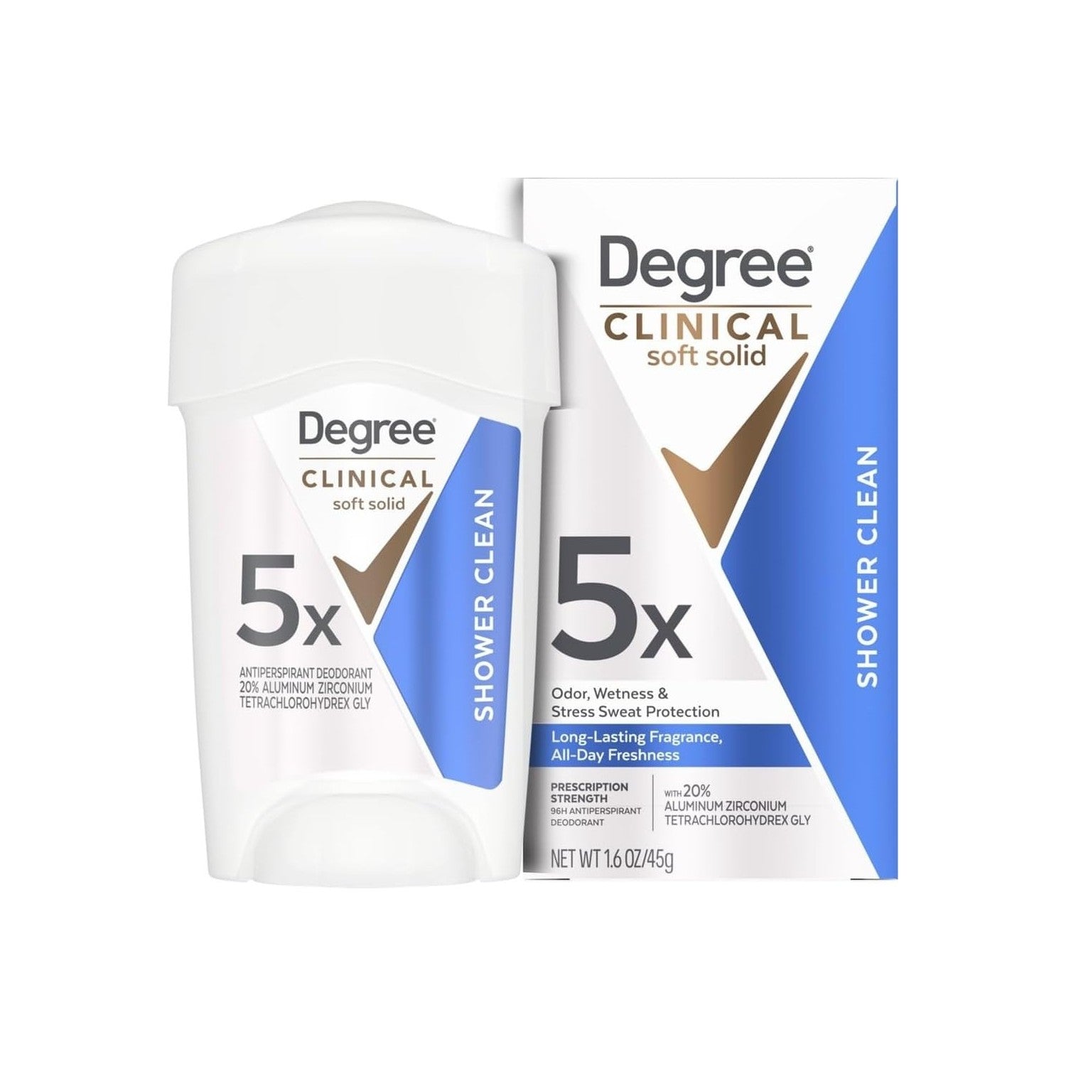 Degree Clinical Antiperspirant Deodorant Soft Solid, Shower Clean, 1.7 oz | For stress sweat, Helps keep you dry & confident, With 96H protection, soft solid
