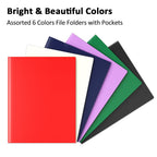 Plastic Pocket Folders, 6 Assorted Colors Folders with Pockets Letter Size