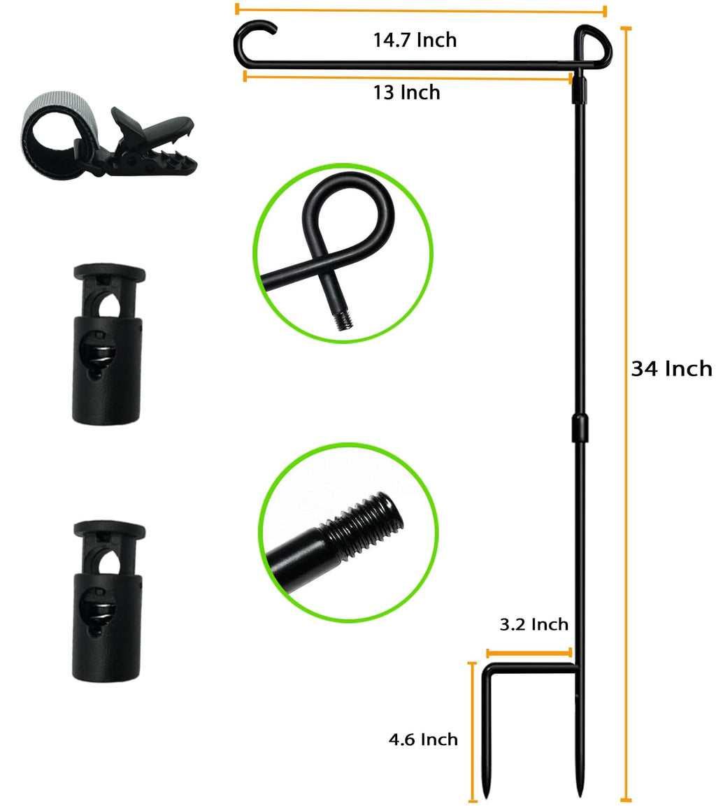 Garden Flag Stand Premium Garden Flag Pole Holder for All Seasons Yard Flags Metal Powder-Coated Weather-Proof Paint with 2 Stoppers and 1 Anti-Wind Clips