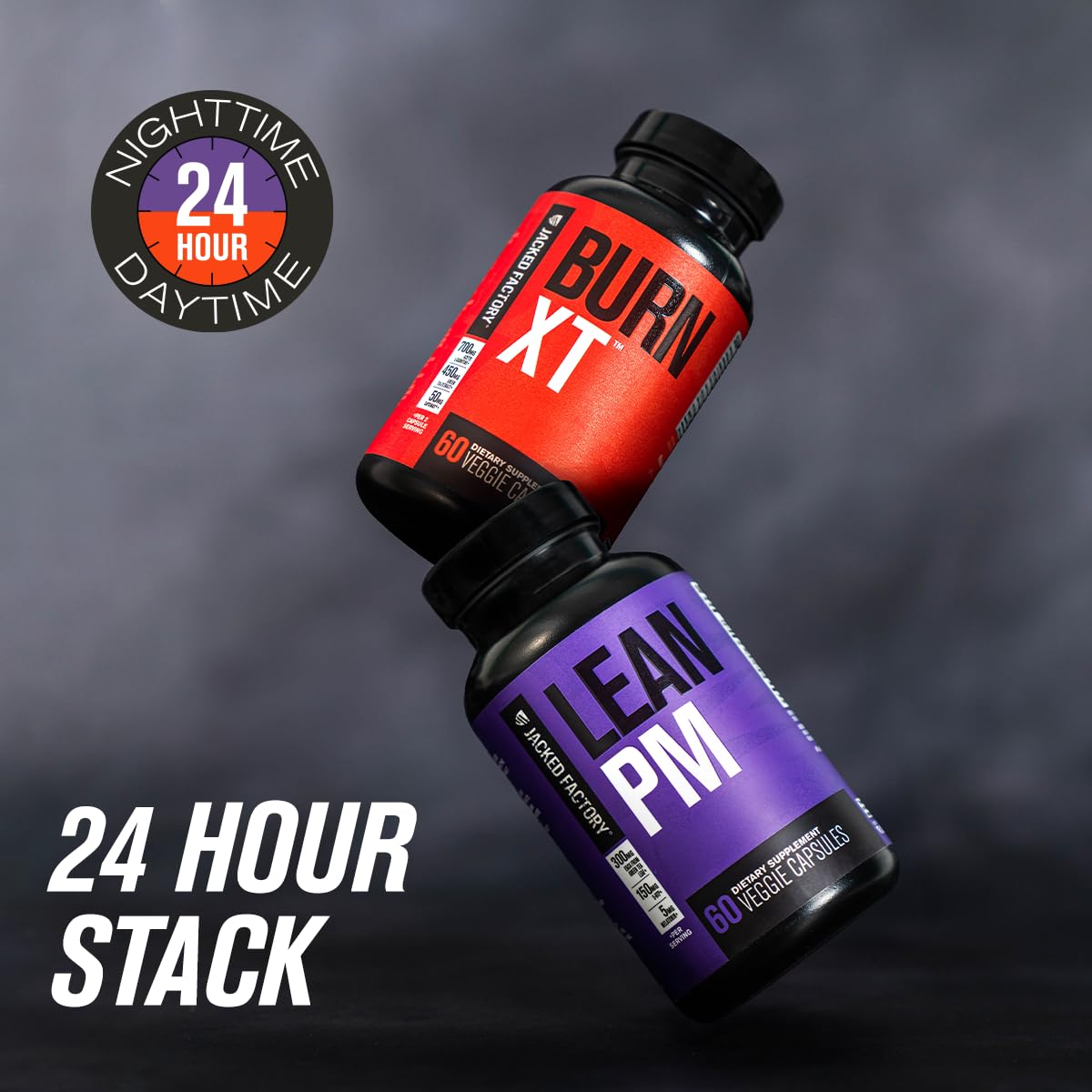 Jacked Factory Burn-XT + Lean-PM Kit – 24-Hour Body Composition & Metabolism Support Stack – Day & Night Formula – 60 Count, 2 Pack