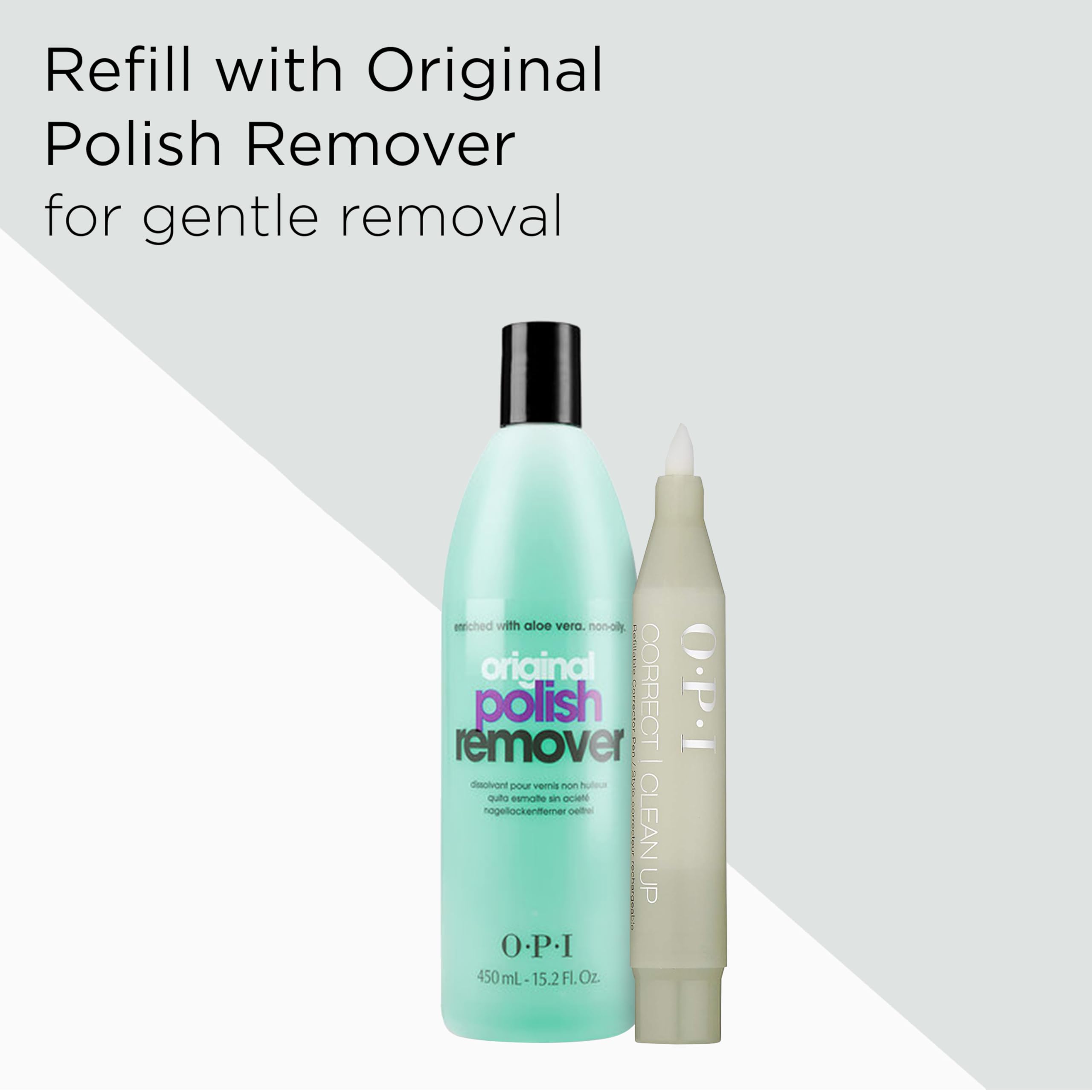 OPI Correct Clean Up | Refillable Nail Polish Remover Corrector Pen | Gentle & Non-Drying Formula | Includes Replacement Tip | 0.13 fl oz