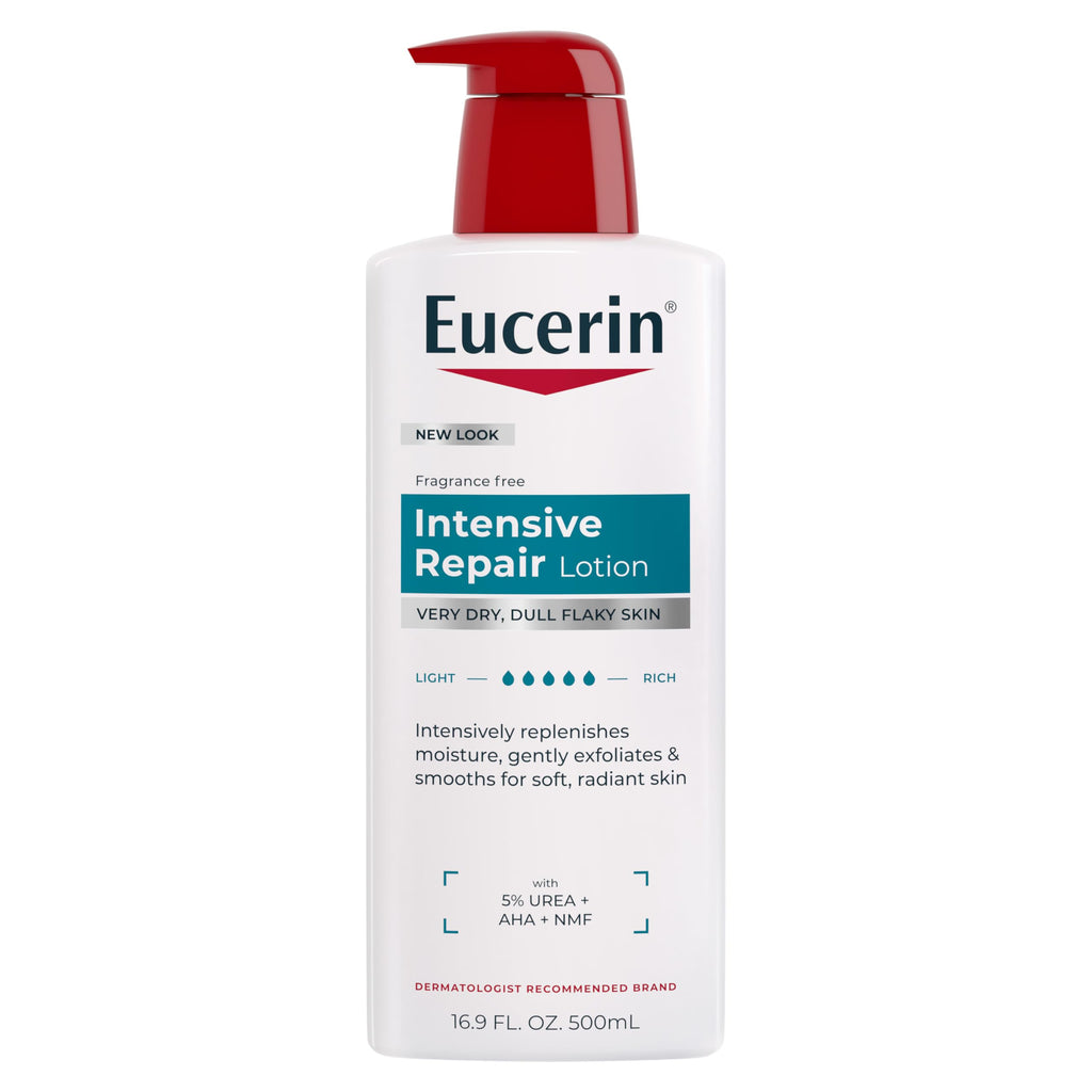 Eucerin Intensive Repair Body Lotion with Urea, AHA and NMF, 16.9 FL OZ | Body Lotion for Dry, Flaky Skin, Enriched with Urea, AHA and NMF, Moisturizes, Gently Exfoliates and Smooths, Fragrance Free