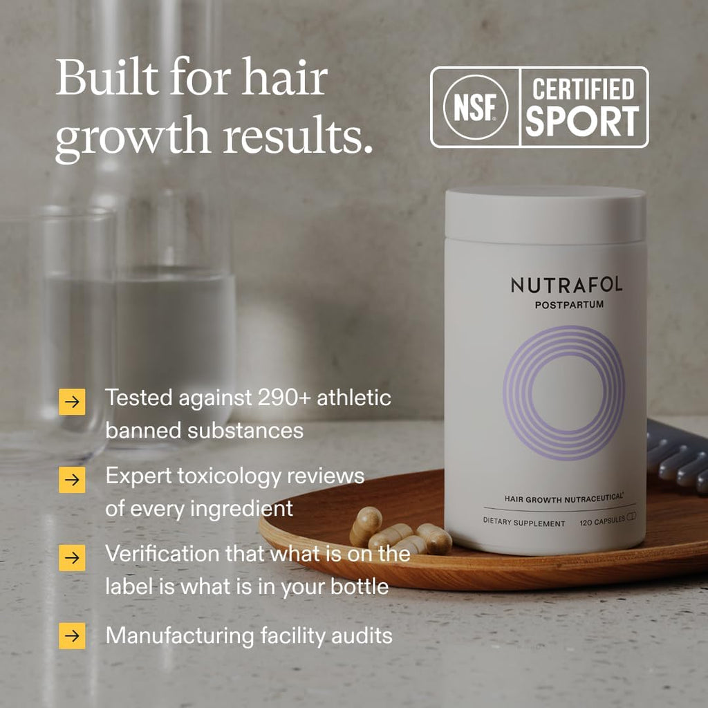 Nutrafol Postpartum Hair Growth Supplements, Clinically Tested for Visibly Thicker Hair and Less Shedding, Breastfeeding-friendly