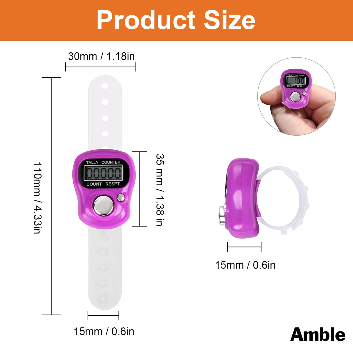 Amble 12 Pack Electronic Finger Counter, 5 Digit LCD Electronic Digital Display, Hand Tally Clicker Counter, Digital Handheld Tally Counter, Counting for Golf, Goods Counting, Lap, Knitting