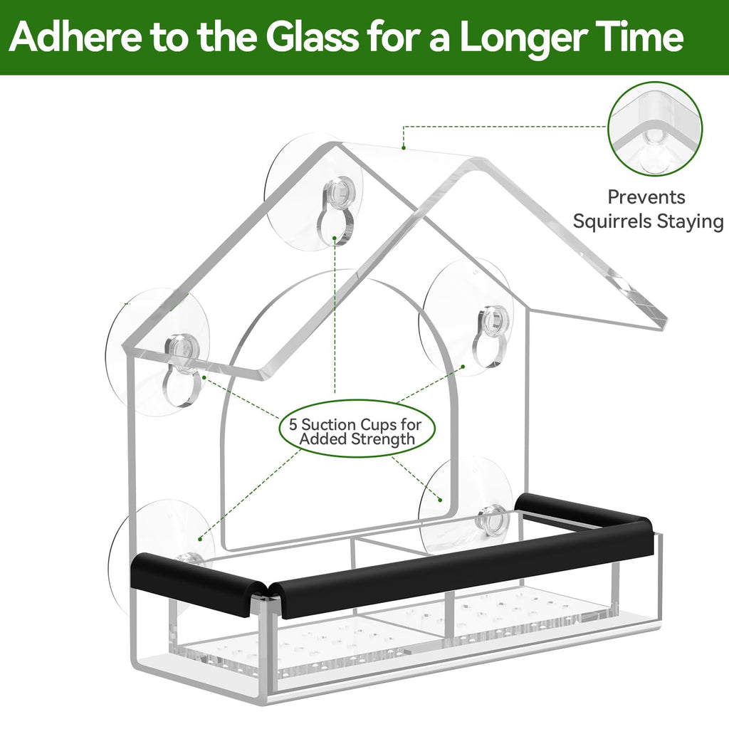 Clear Window Bird Feeder with 5 Extra Strong Suction Cups, DY-SKTY Sturdy and Durable Acrylic Birdfeeders for Viewing Wild Birds Outside, as a Bird Watching Gift, Outdoor Birdhouse Box, Garden Decor
