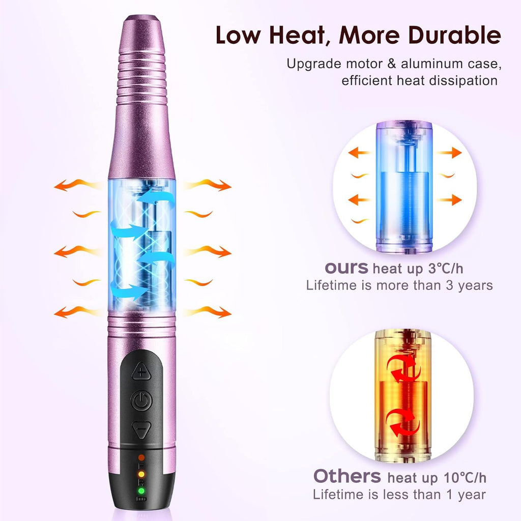 COSLUS C20 Cordless Nail Drill Electric File: Portable All-in-One Kit | Professional for Acrylic Gel Dip Powder Nails, Rechargeable Manicure & Pedicure Machine, Salon Home, Lightweight, Purple
