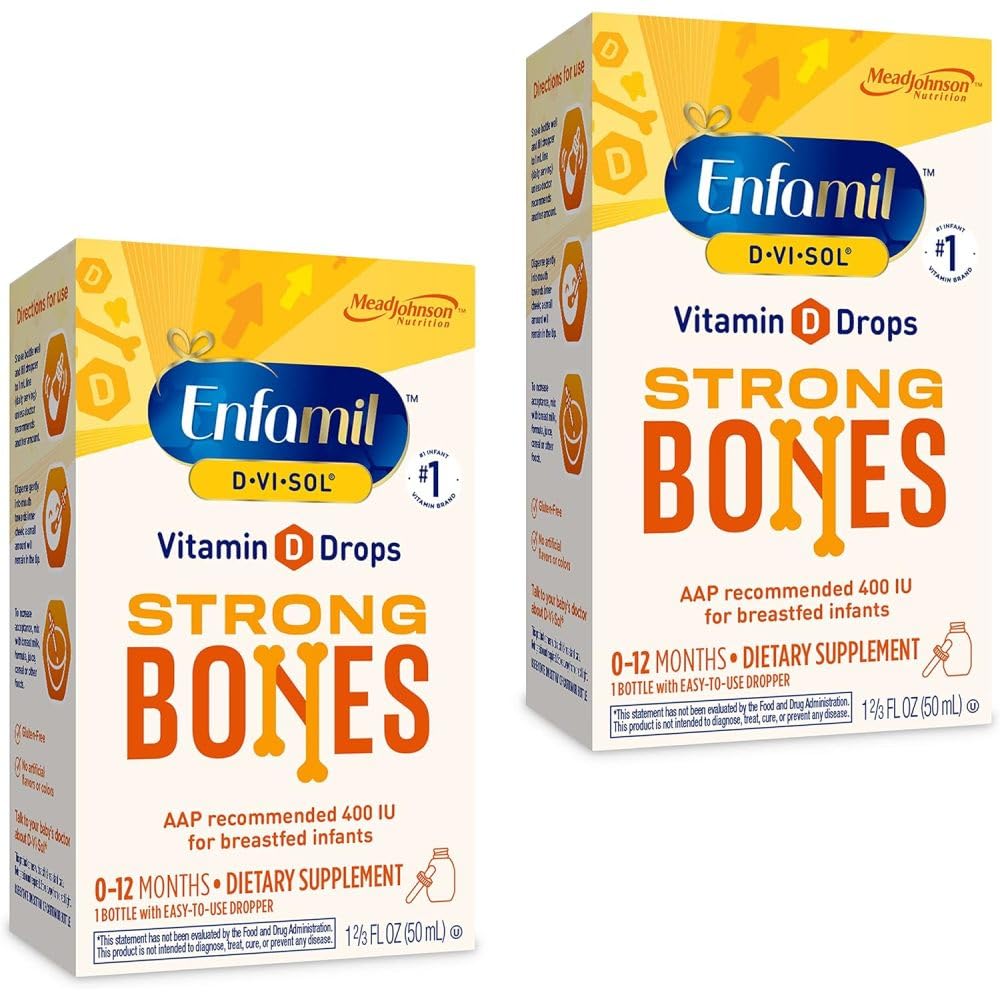 Enfamil Baby Vitamin D-Vi-Sol Liquid Supplement Drops for Infants, Supporting Strong Teeth & Bones in Newborn Babies, Easy-to-Use, Gluten-Free, 50 Day Supply, Dropper Bottle