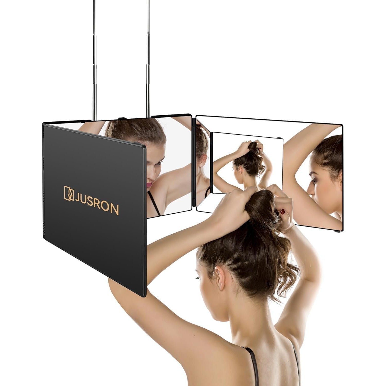 JUSRON 360 Viewing Angle Self Hair Cutting Mirror, Clear Anti-Fog HD Glass, USB Rechargeable, Easy to Use, Height Adjustable, Portable, Good Choice for Gifts | USB Rechargeable, Easy to Use, Height Adjustable, Portable, Good Choice for Gifts