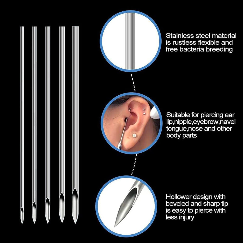 Rayyl Body Piercing Kit - 43Pcs Professional Piercing Tool Kit with 12G 14G 16G 18G 20G Piercing Needles, Clamps for Ear Nose Belly Button Lip Tongue - Body Piercing Kit Piercing Supplies
