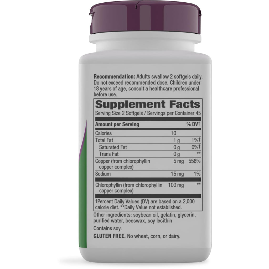 Nature's Way Chlorofresh Chlorophyll Concentrate Softgels, 90 ct | Chlorophyllin Copper Complex, Internal Deodorant Supplement, Supports Healthy Skin & Detox Pathways*, 45 Day Supply