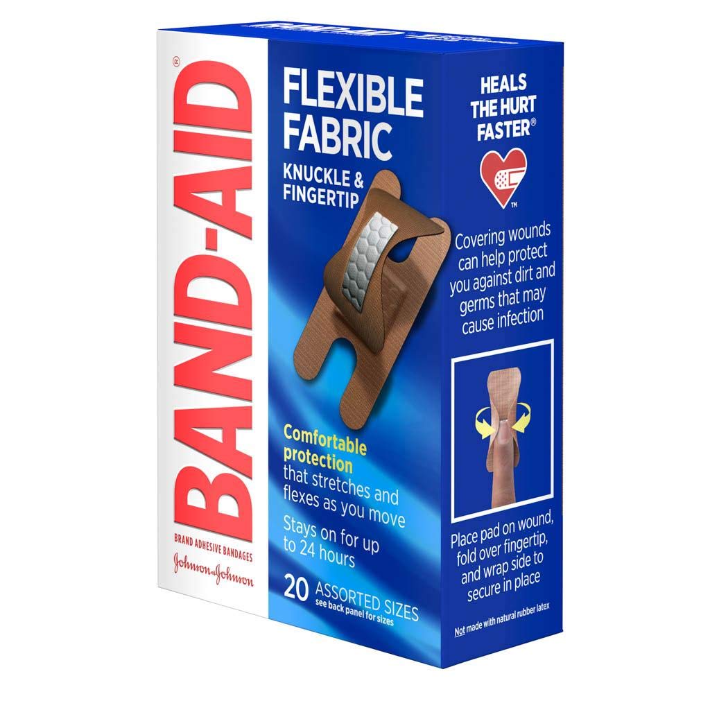 Bandaid Flexible Fabric Knuckle & Fingertip Bandages, Assorted, Box of 20