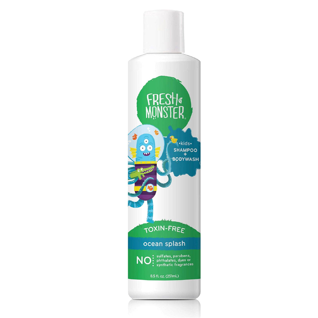 Fresh Monster 2-in-1 Kids Shampoo & Body Wash, Ocean Splash, 8.5 oz | Natural Hair Care for Kids, Toxin-Free & Plant-Based, Tear-Free, Hypoallergenic, Sulfate/Paraben Free, Made in USA