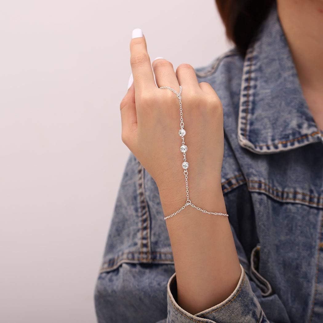 Buy now Crystal Finger Bracelets Ring Hand Chain Beach Slave Bracelet Jewelry for Women(Silver) at indiglob india