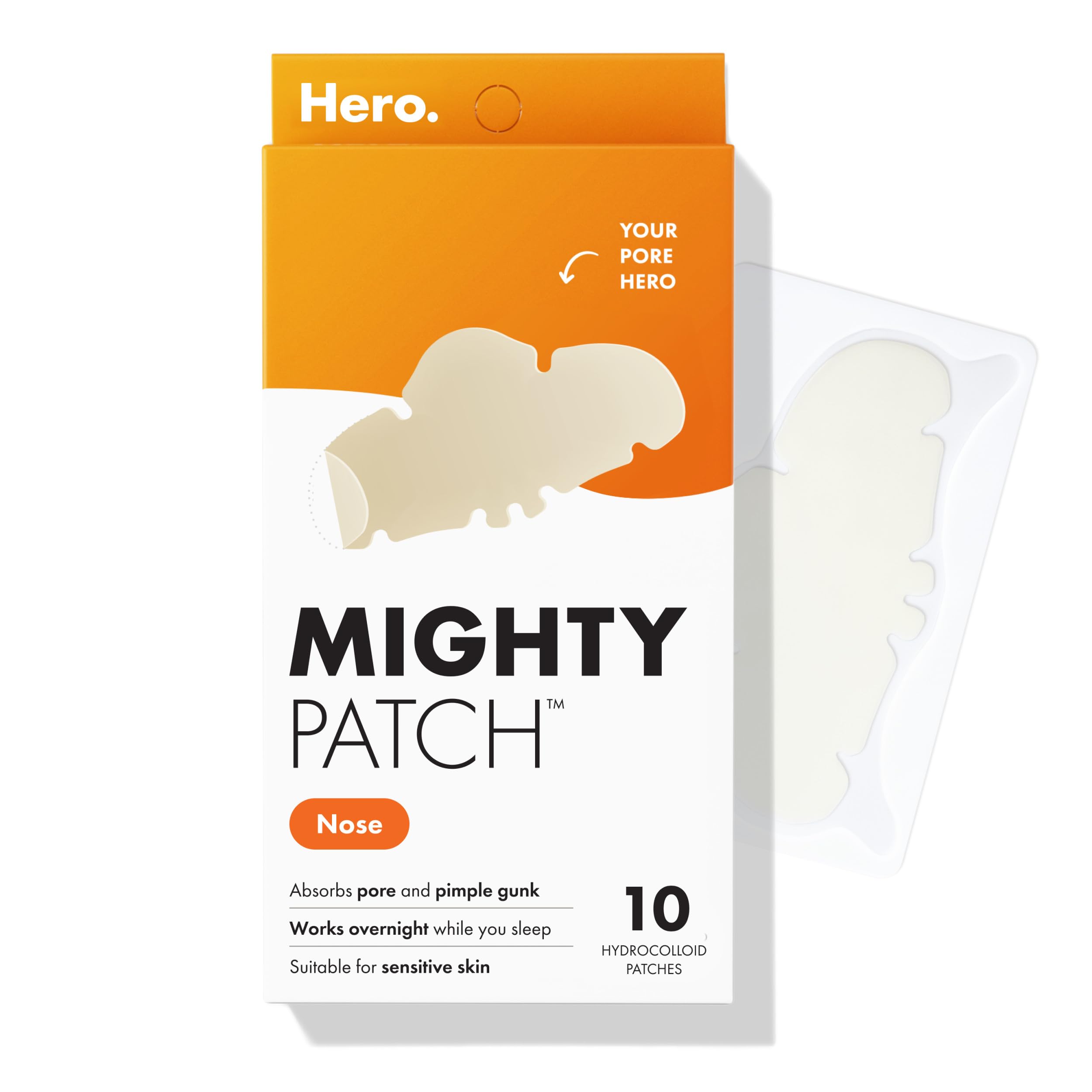 Mighty Patch Hero Cosmetics Nose Large Hydrocolloid Pore Strips, 10 Ct | Pimple Patches for Overnight, Dermatologist Approved, Pimple Stickers