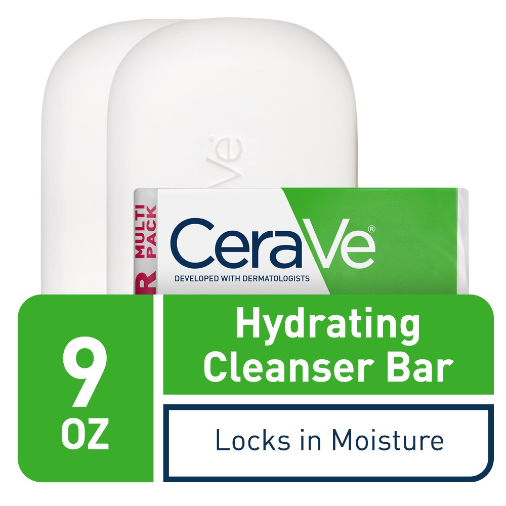 CeraVe Hydrating Cleanser Bar, Soap-Free Face & Body Cleanser, 2-Pack | Soap-Free Body Wash and Facial Cleanser with Ceramides Thoroughly Cleanses without Stripping Skin Of Natural Moisture