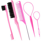 6Pack Double Sided Edge Control Hair Brush，Pink Purple Black | Professional Edge Control Hair Brush Comb Set, Dual-Sided Bristle Design