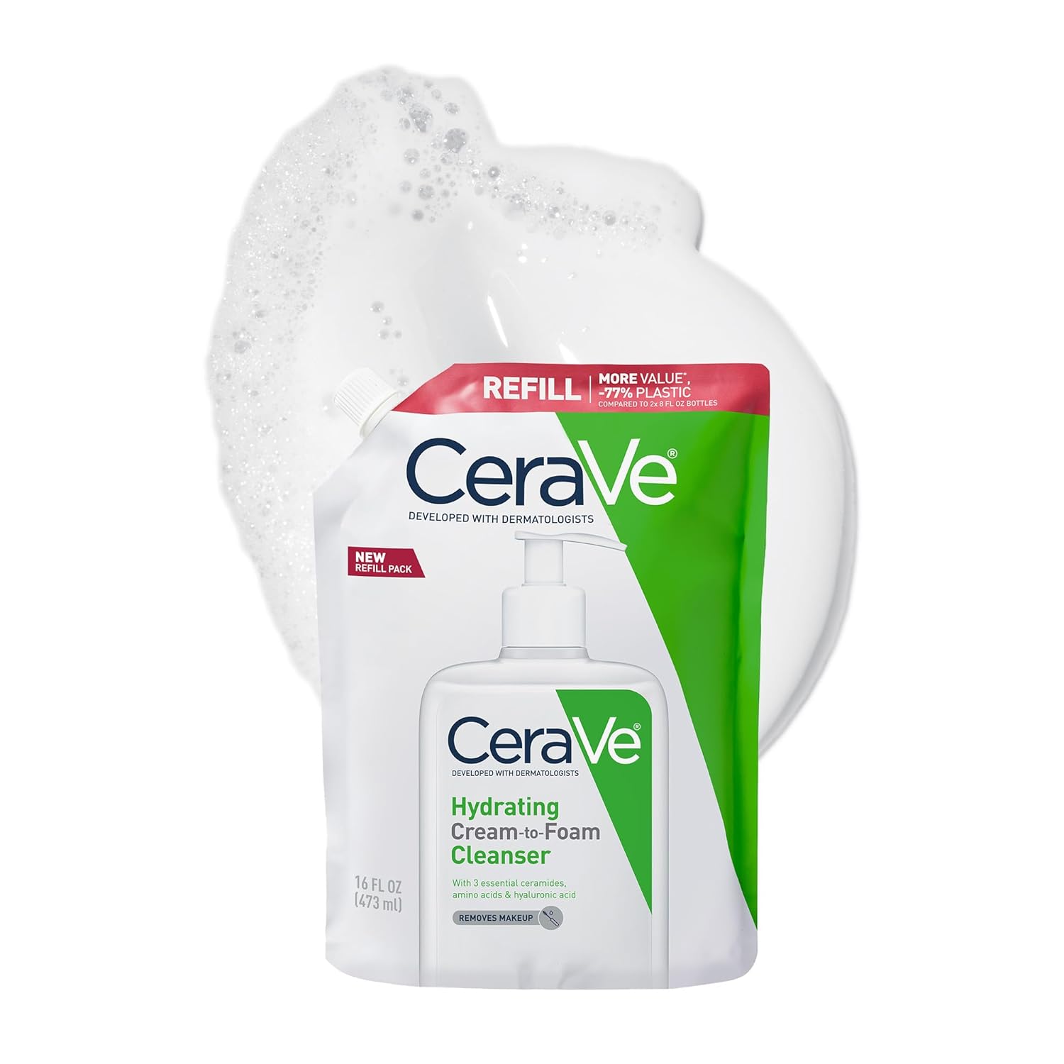 Buy now CeraVe Hydrating Cream To Foam Cleanser, Makeup Remover Face Wash For Dry Skin, Foaming Facial Cleanser With Hyaluronic Acid, Normal To Dry Skin, Fragrance Free & Non Comedogenic, 19 Fluid Ounce 16 Fl Oz (Refill) at indiglob india