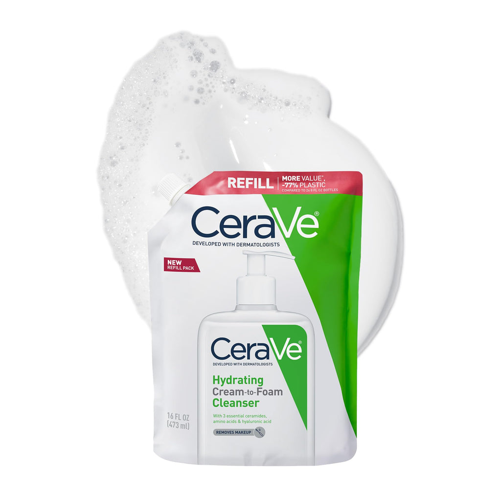 CeraVe Hydrating Cream To Foam Cleanser, Face Wash for Dry Skin, 19oz | Skin Care with Hyaluronic Acid, Makeup Remover, Facial Cleanser, Fragrance-Free, Non-Comedogenic, For Normal To Dry Skin