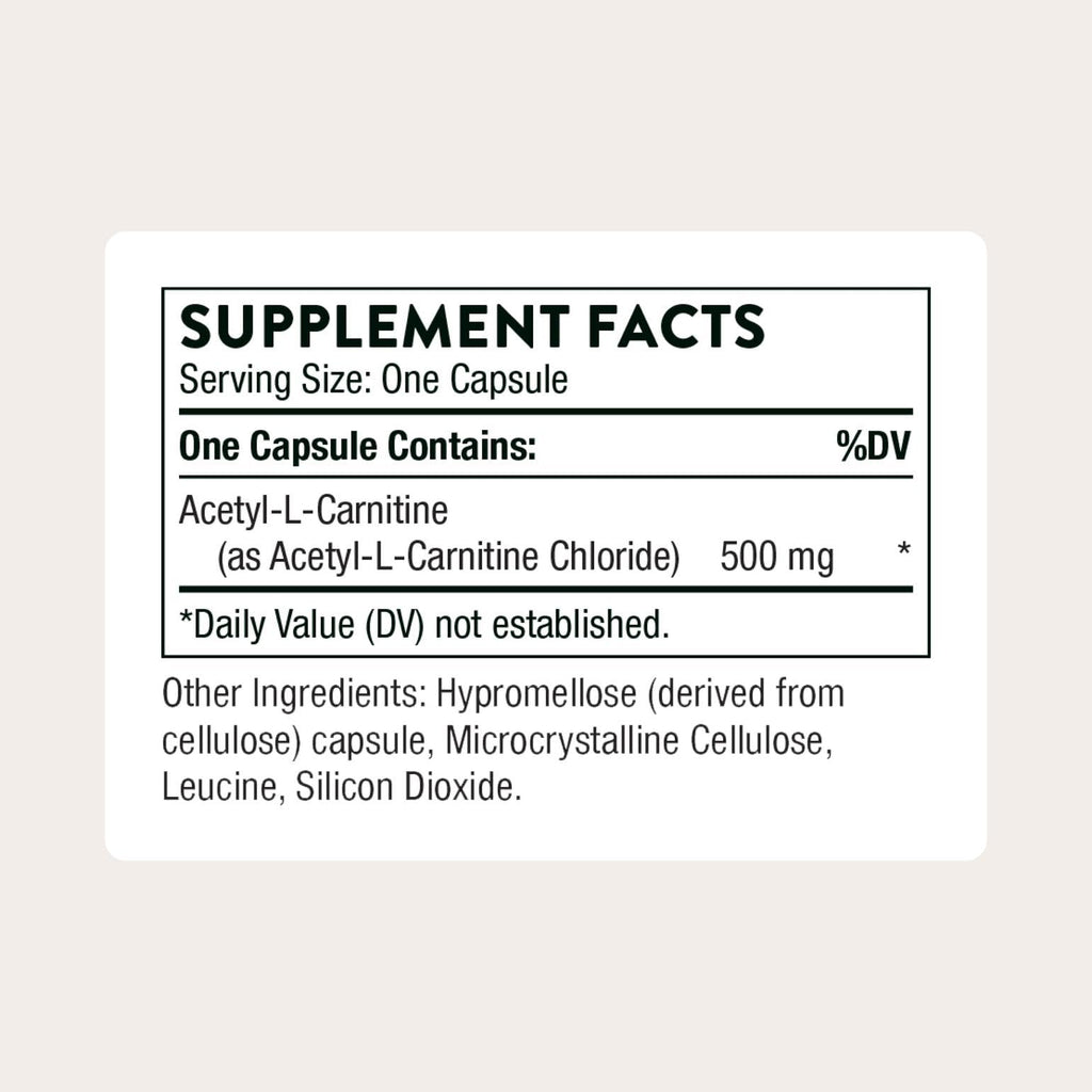 THORNE Acetyl-L-Carnitine, 500 mg per Capsule, 60 Capsules | Supports Cognitive Function, Positive Mood & Nerve Health in Hands & Feet*, Gluten, Dairy & Soy-Free, NSF Contents Certified