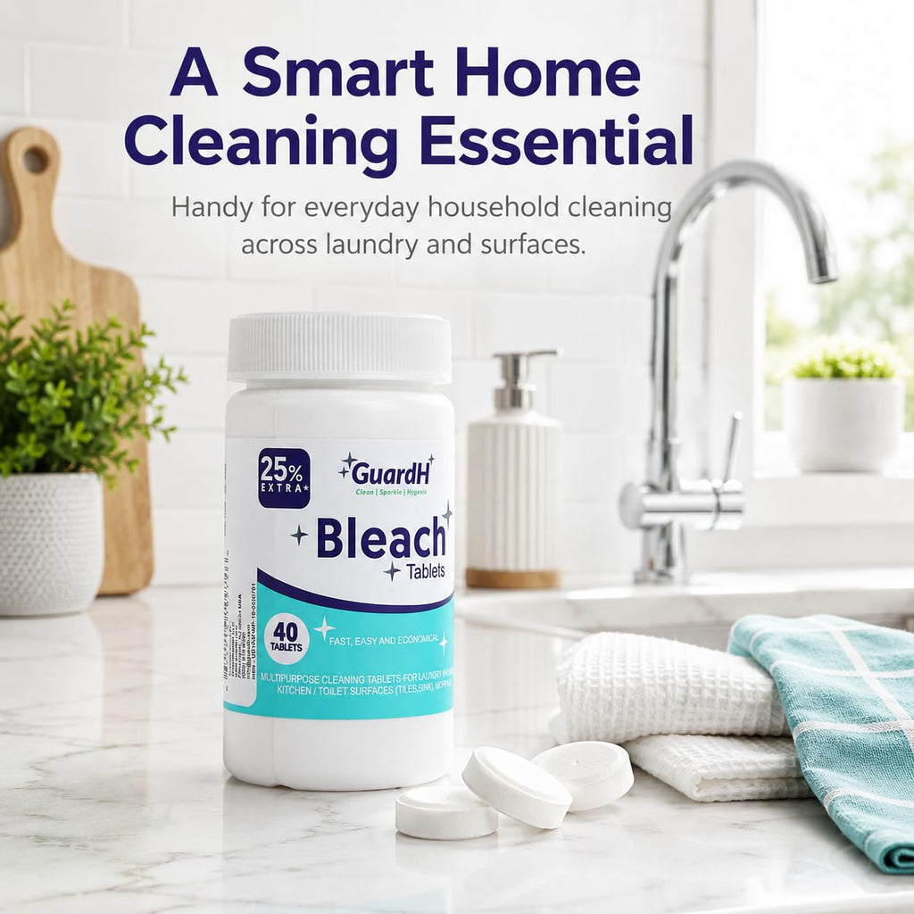 Bleach Tablets for Laundry & Household Cleaning – 40 Count Fast Dissolving Bleach Tabs for Washer, Toilet, Bathroom & Kitchen – Liquid Bleach Alternative – GuardH