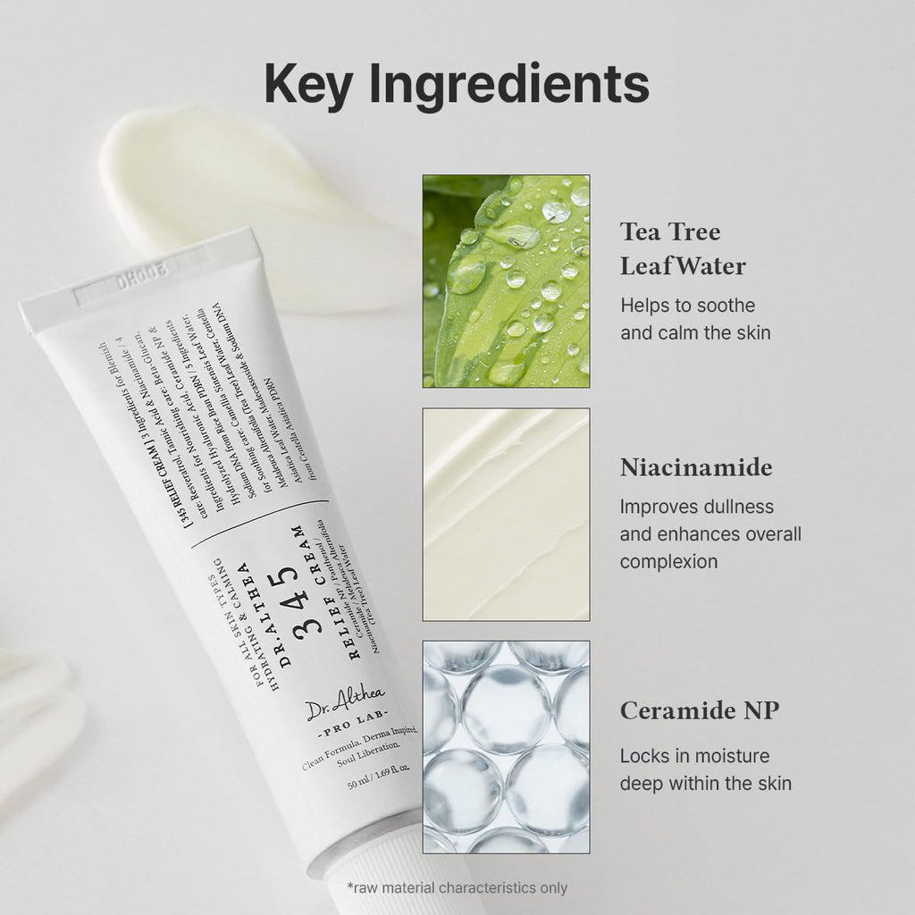 Dr.Althea 345 Relief Cream - 1.69 Fl Oz (Pack of 1) | PDRN & Hyaluronic Acid for Instant Hydration, Blemish, Post-Acne Vegan Face Moisturizer with Centella, Non-comedogenic