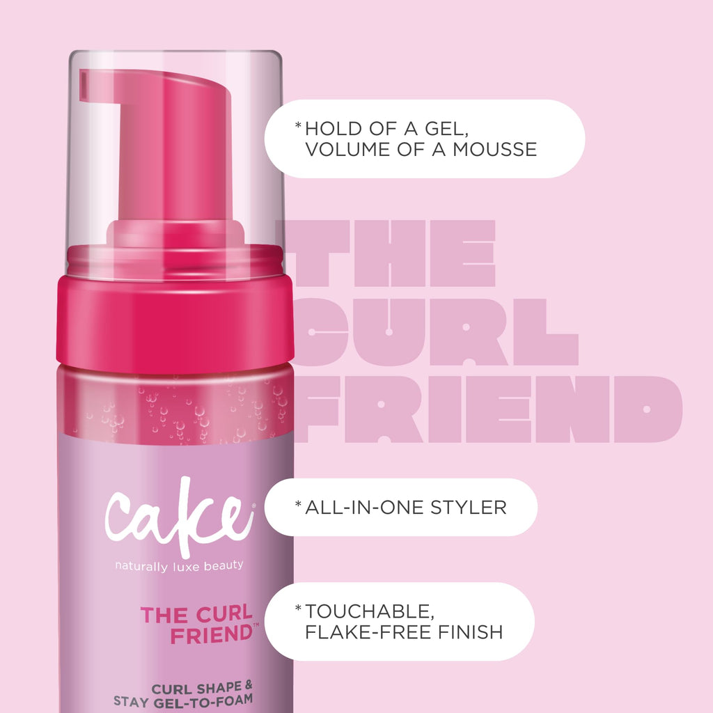 Cake Beauty The Curl Friend Gel-to-Foam Curl Styler - High Hold - 200 mL | Curl Defining Gel - Coconut Oil & Shea Butter - Curly Hair - Frizz Protection, Vegan, Cruelty & Sulfate Free - 6.8 Fl Oz