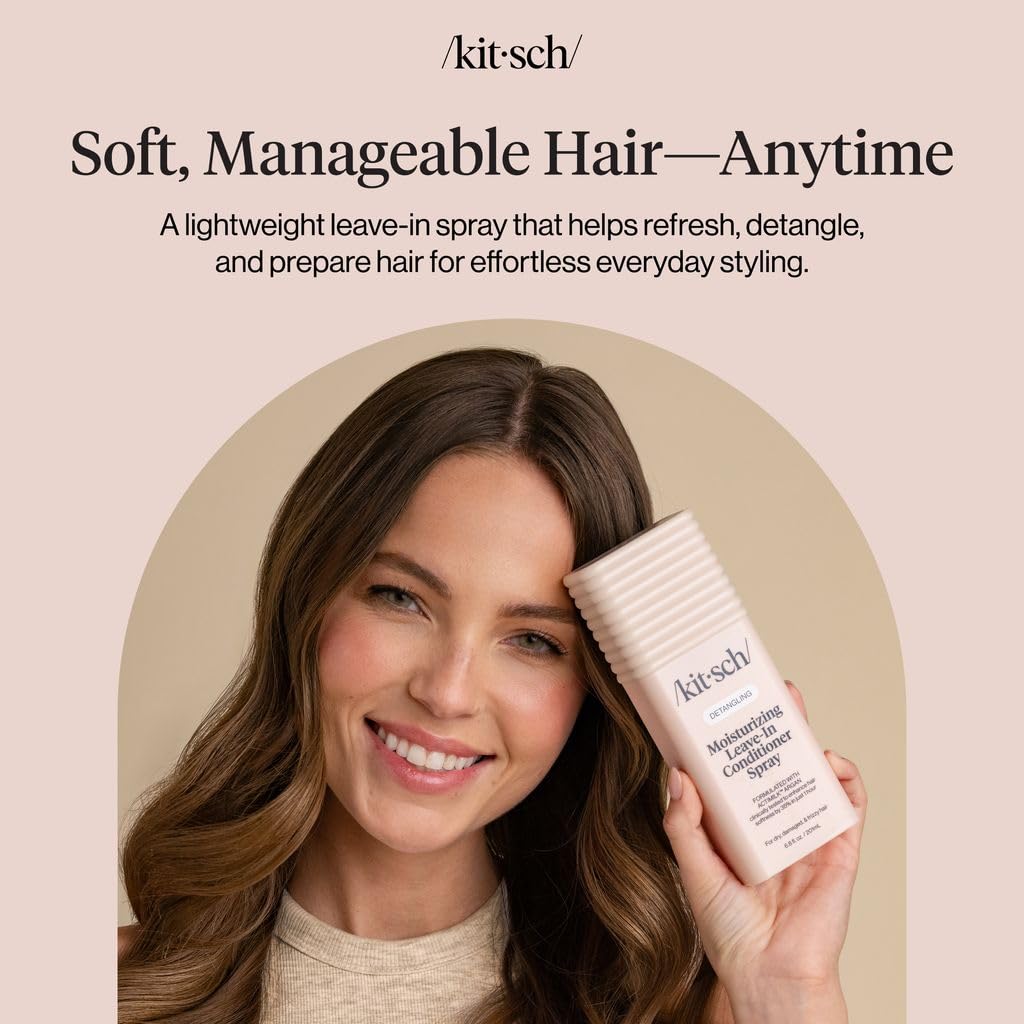 Kitsch Argan Milk Leave In Conditioner Spray - 6.3oz | Hair Detangler Spray for Curly, Wavy, Fine, Dry & Damaged Hair Deeply moisturizes, Enhances Hair Softness – Made in the USA