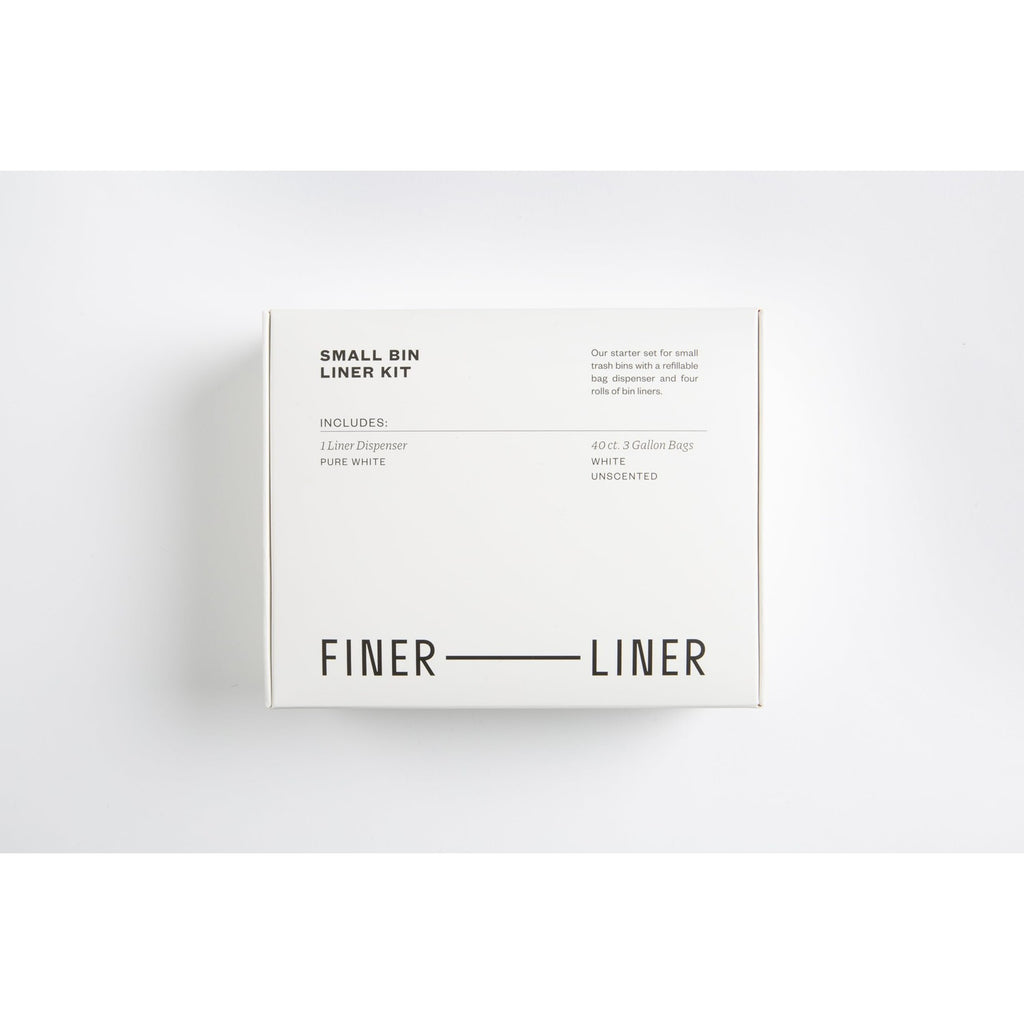 FINER LINER Small Bin Liner Kit, Includes 1 Refillable Dispenser & 4 rolls of unscented trash bag liners (40 count total), Fits up to 3 gallon small trash cans