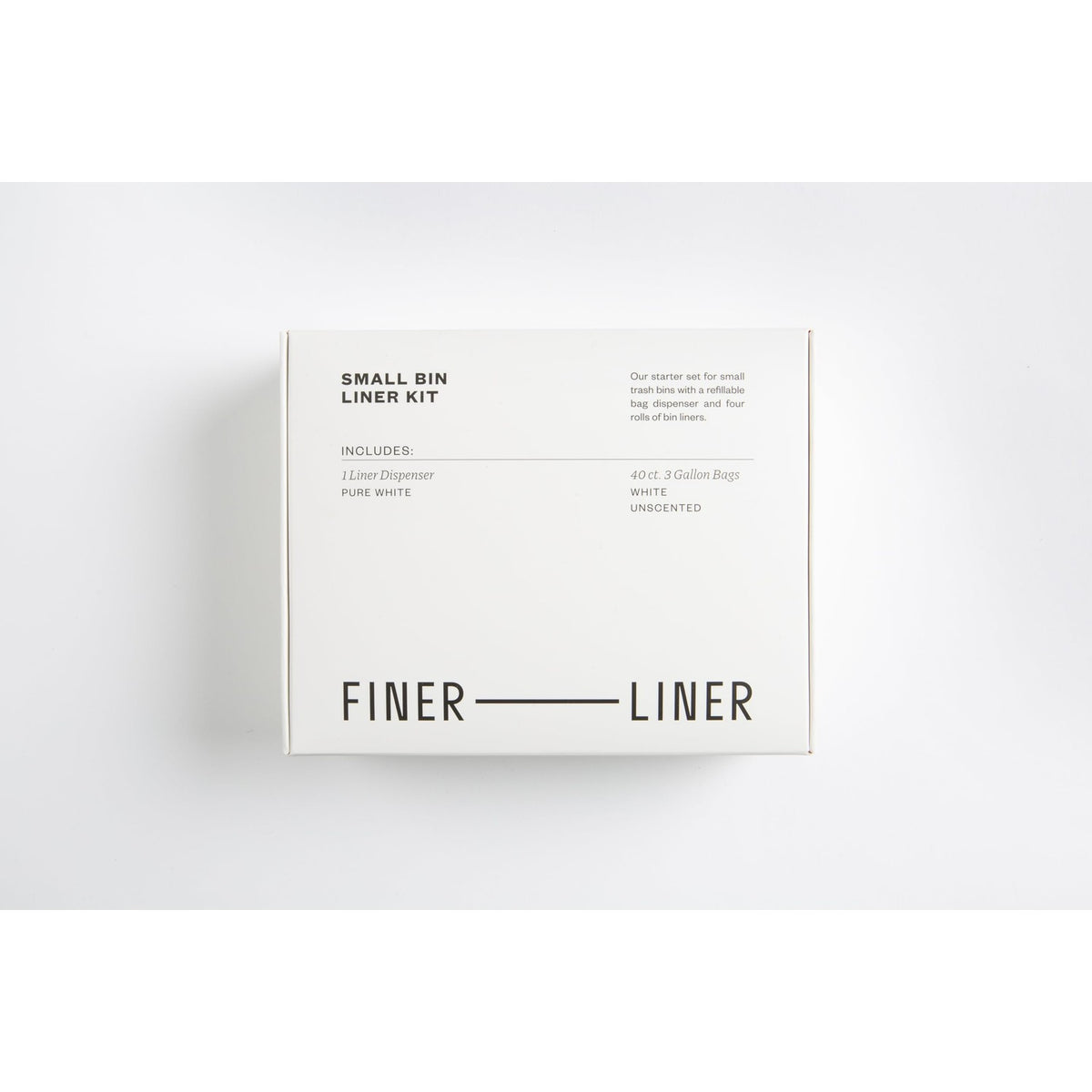 FINER LINER Small Bin Liner Kit, Includes 1 Refillable Dispenser & 4 rolls of unscented trash bag liners (40 count total), Fits up to 3 gallon small trash cans